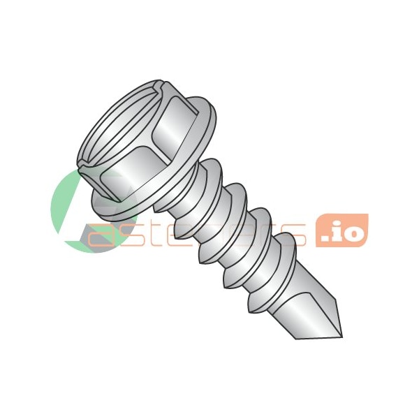 Newport Fasteners Self-Drilling Screw, #8 x 1 in, Plain 410 Stainless Steel Flange Hex Head External Hex Drive 753176 - main